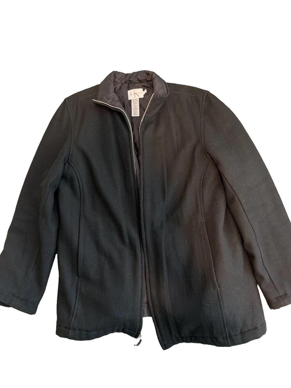 Calvin Klein Jeans Black Wool Blend Winter Jacket Men’s Large